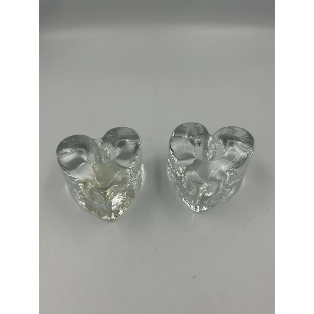 VTG, heavy, clear glass heart candle holders Set Of Two